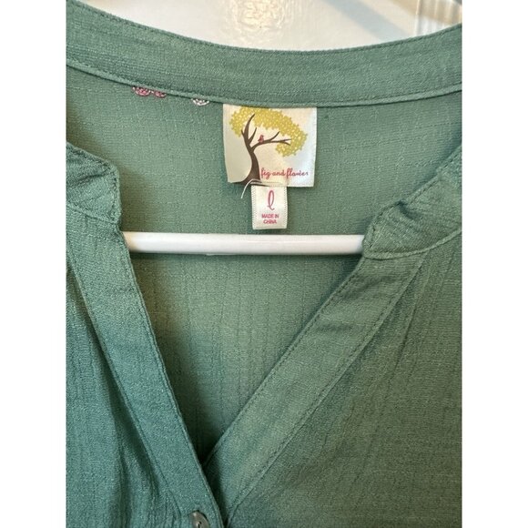 Anthropologie Fig & Flower Green Tiered Embroidered Maxi Dress L Whimsical Boho - Picture 2 of 7